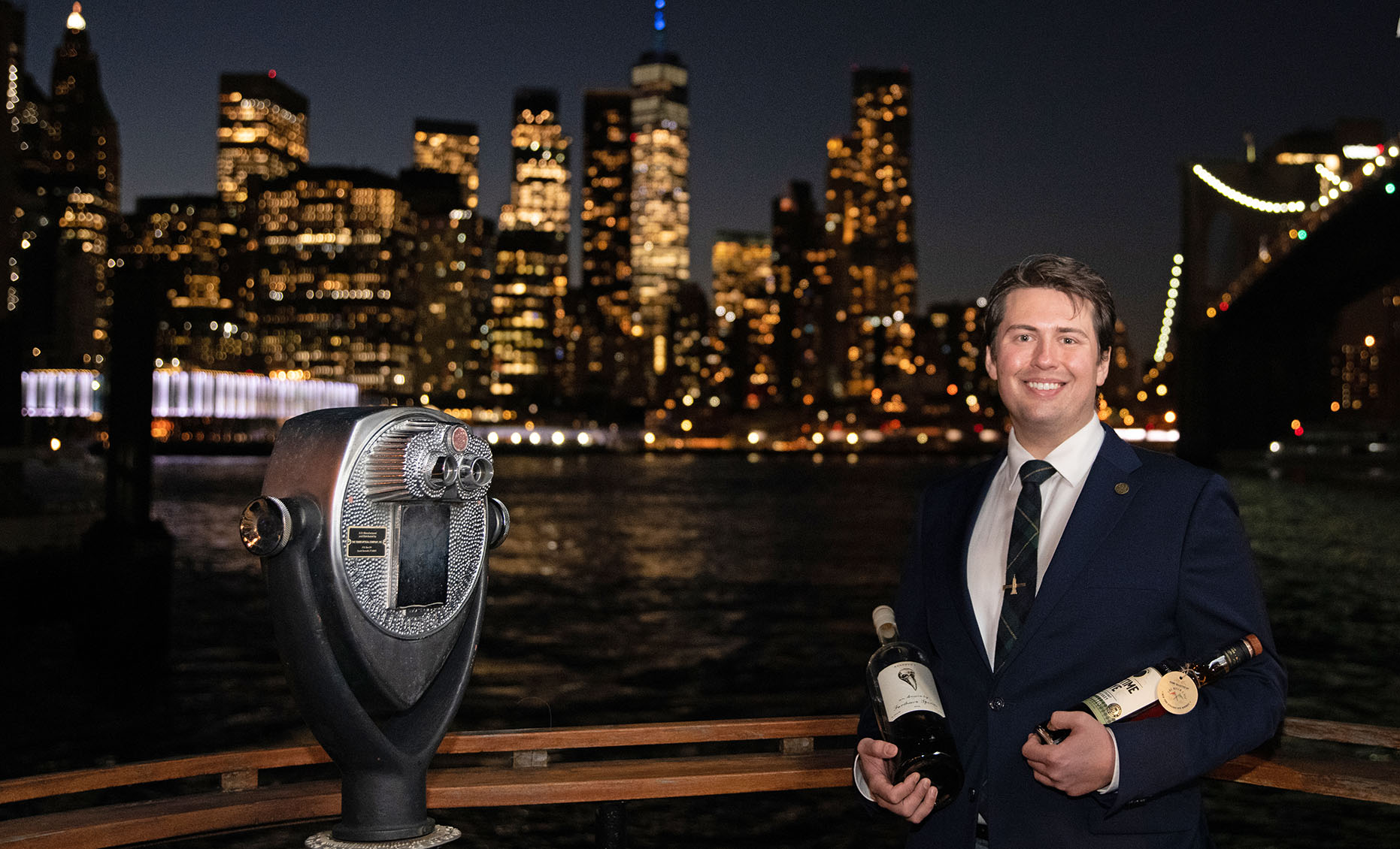 Manhattan skyline at night, viewed from The River Café